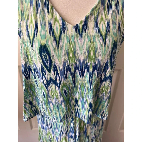 Chicos Sleeveless Maxi Dress Size 4 Blue Green Ikat Print Summer Boho Resort - Picture 3 of 12